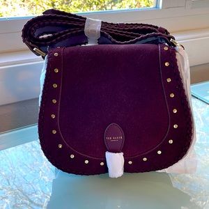 Ted Baker Suede studded saddle Bag. Magnetic clasp closure, Suede& leather.